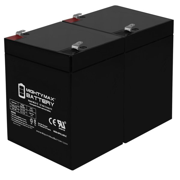 Mighty Max Battery ML5-12 - 12V 5AH DJW12-4.5 SLA Replacement Battery with F1 Terminal - 2PK MAX3431741